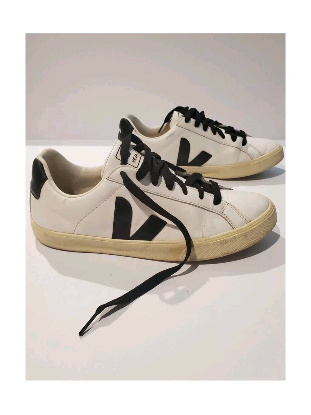 EU 41 Veja Esplar White Leather Sneaker Low-Top Black Men's 8 Women's 10
